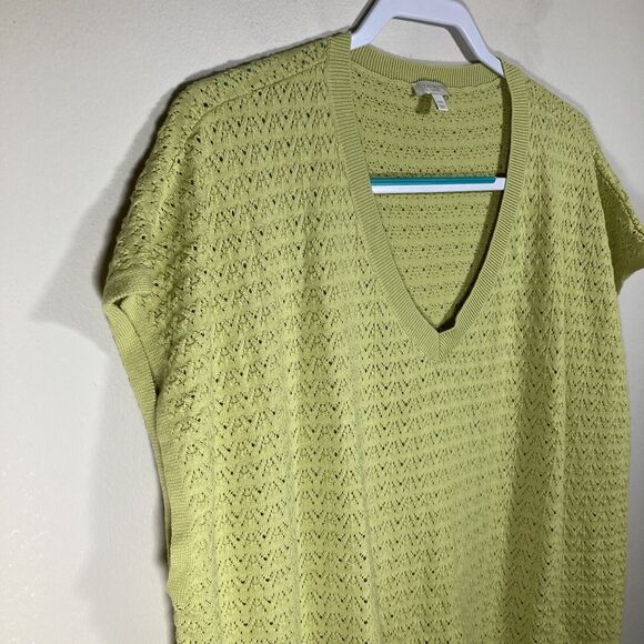 Talbots Sweater Vest Womens L/XL Chartreuse Green Sleeveless Pullover Open Knit - Picture 5 of 9